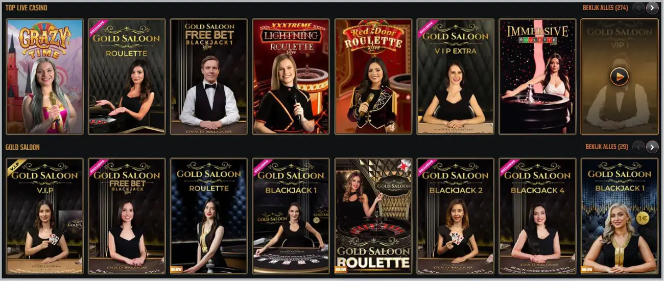 Gransino Live Casino met live roulette, blackjack en baccarat
